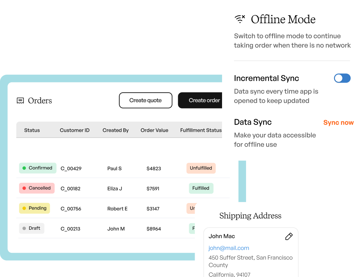 Sales rep order taking app
